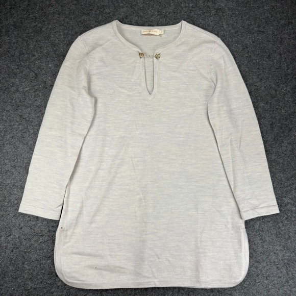 Tory Burch Merino Wool Tunic Top Gold Chain Detail Long Sleeve Small Flaw - Picture 1 of 10